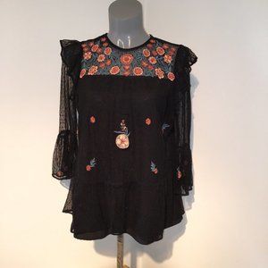 Zara Black Floral Embroidered Blouse